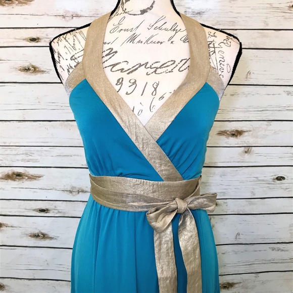 BCBG Paris Halter Blue Goddess Dress NWOT - Picture 2 of 9